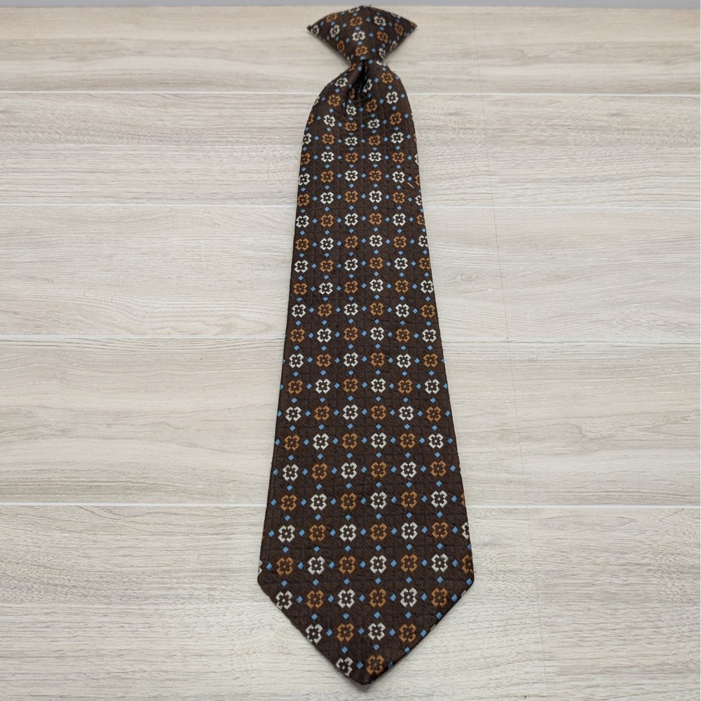 Vintage Kids Brown Floral Clip On Necktie Boys Dress Up Special Occasion